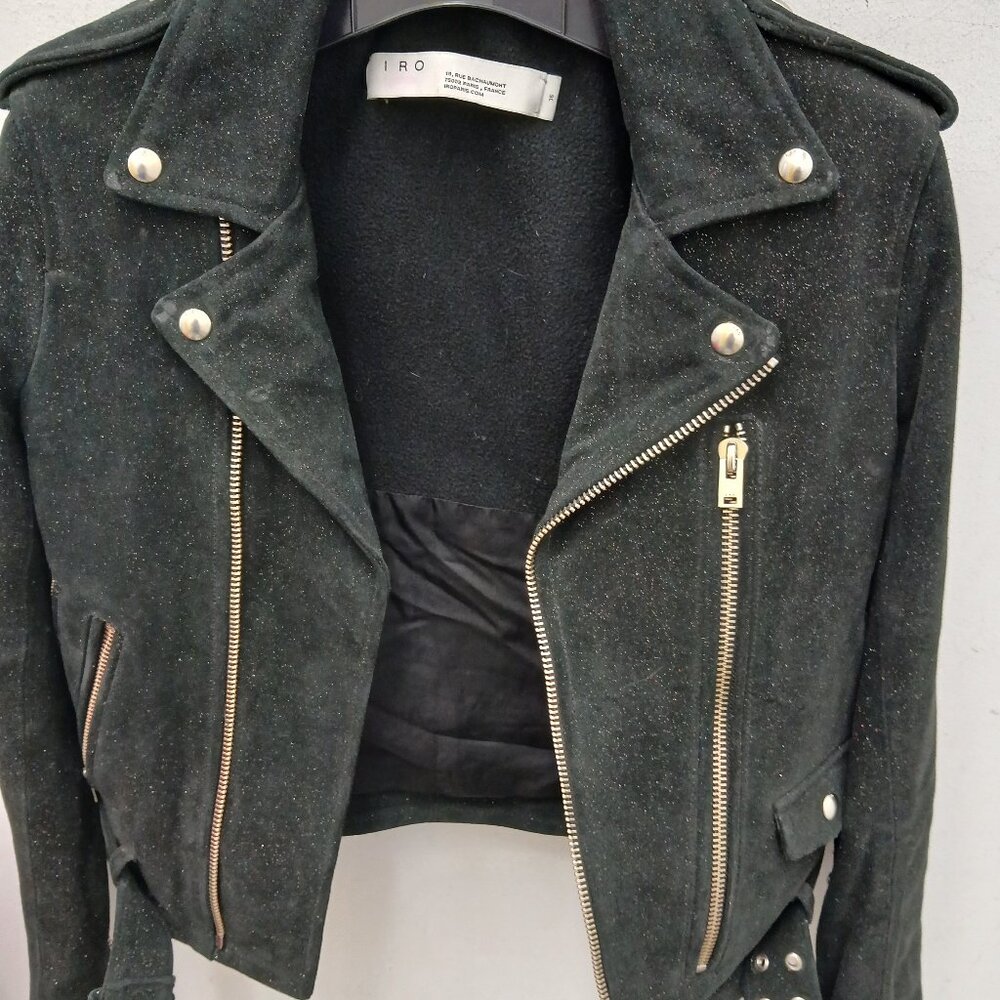 IRO Rare Black Speckle Suede Moto Jacket